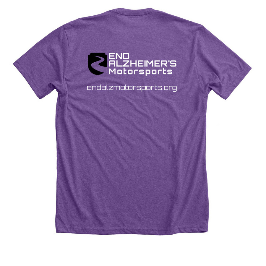 End Alzheimer's Motorsports, a Heather Team Purple Premium Unisex Tee (back-view)