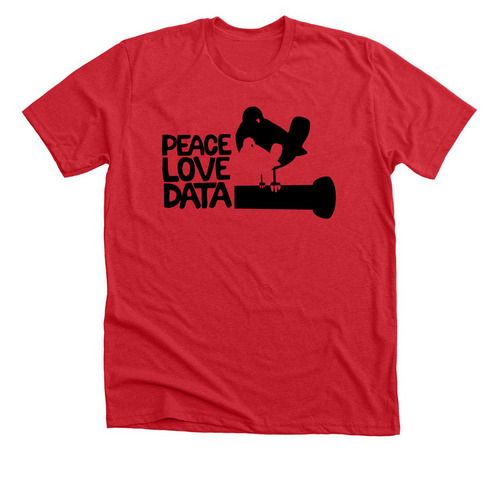 Peace Love Data, a Heather Red Premium Unisex Tee
