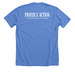 Prayer & Action 2026, a Heather Columbia Blue Premium Unisex Tee (back-view)