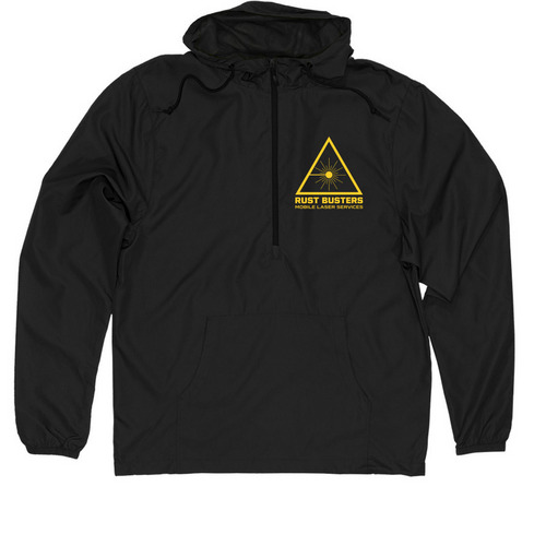 RUST BUSTERS, a Black Quarter-Zip Windbreaker
