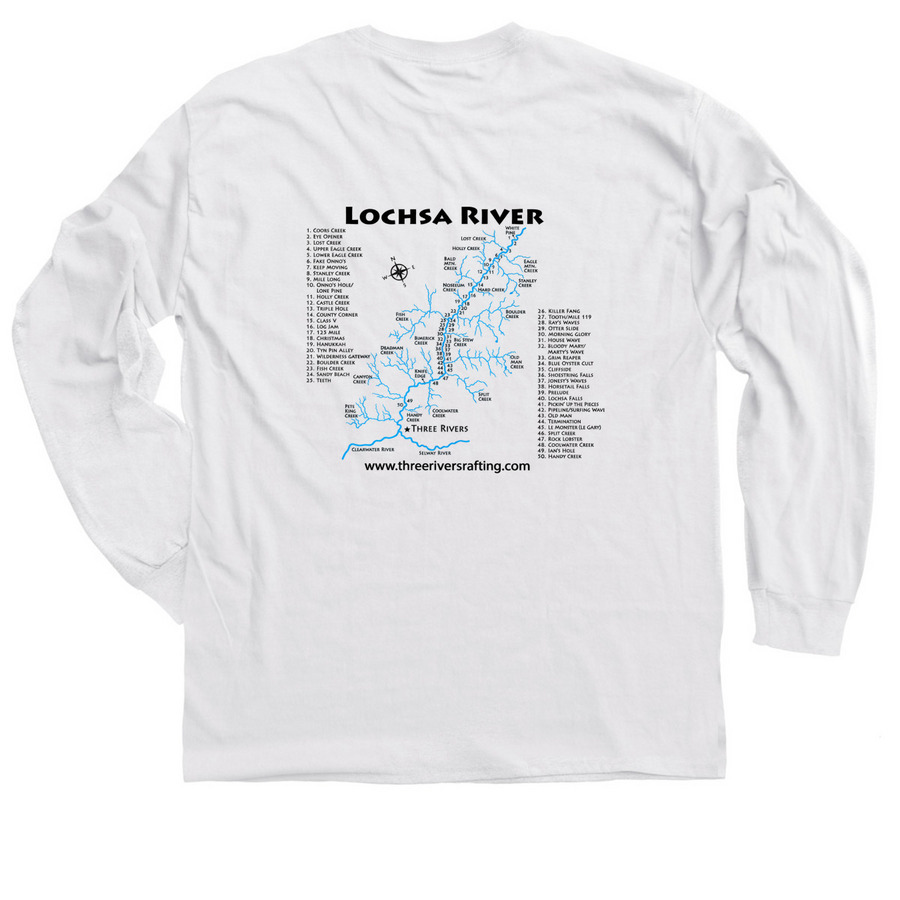 Lochsa Map, a White Classic Long Sleeve Tee (back-view)