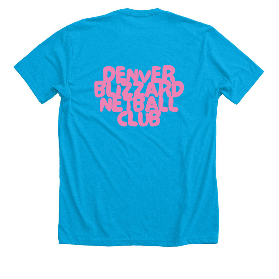 Pink Denver Blizzard Design - on back&nbsp;, a Neon Blue Premium Unisex Tee (back-view)