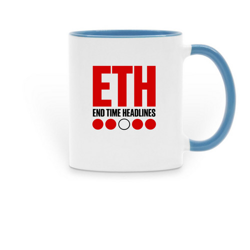 STAY AWAKE, a Light Blue Two-Tone Ceramic Mug