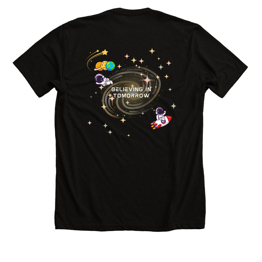 SUNY Upstate- Believing in tomorrow shirt, a Solid Black Blend Premium Unisex Tee (back-view)