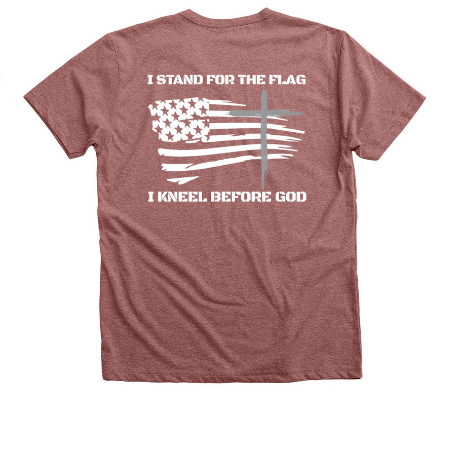kneel before God, a Heather Mauve Premium V-Neck Tee (back-view)