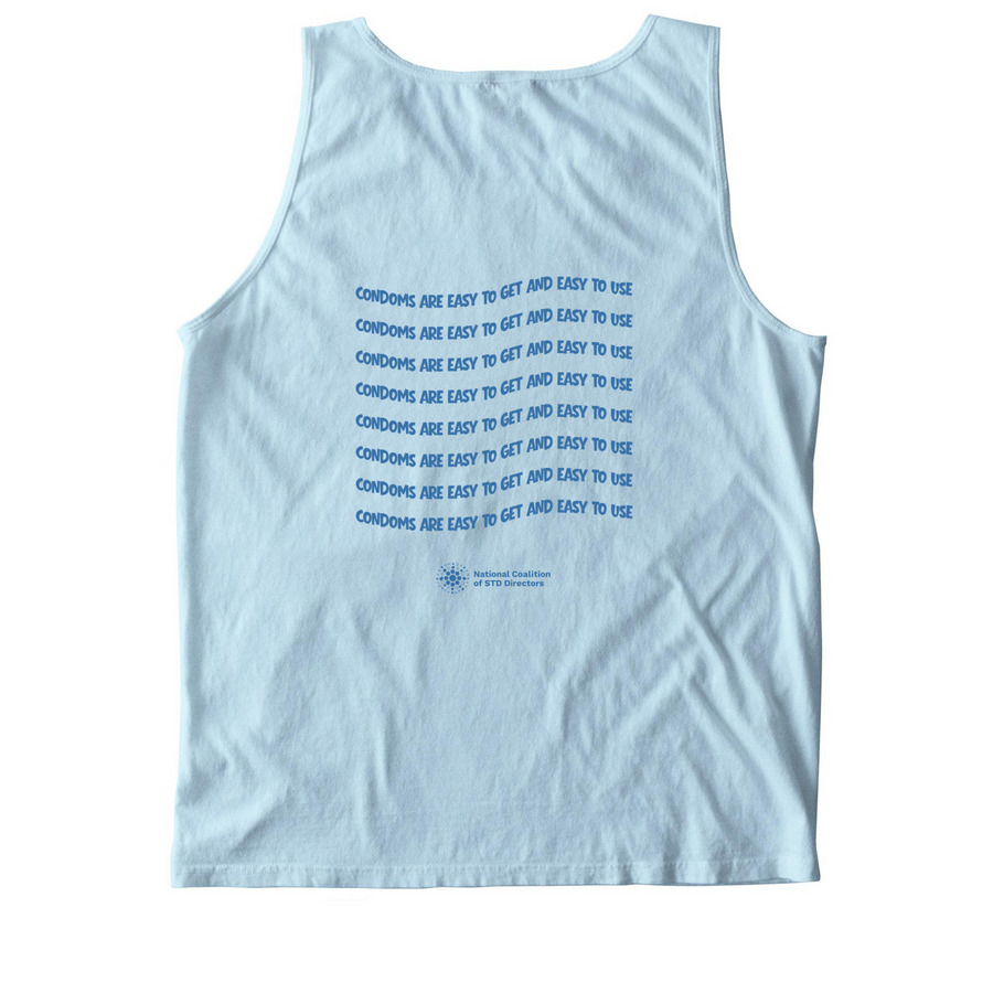 Condoms, a Chambray Comfort Colors Tank Top (back-view)