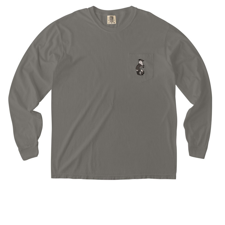 Simple Silken Pocket Tee: Chinchilla/Black, a Grey Comfort Colors Long Sleeve Pocket Tee