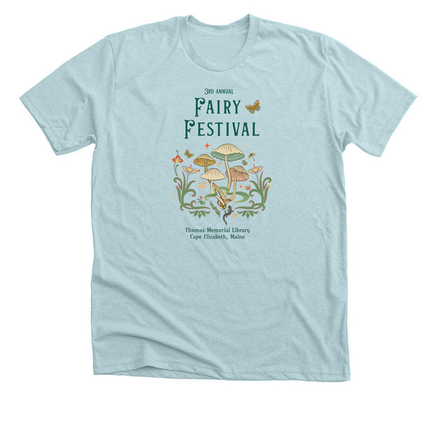 Fairy Festival 2026 Mushrooms & Magic Shirts, a Heather Ice Blue Premium Unisex Tee