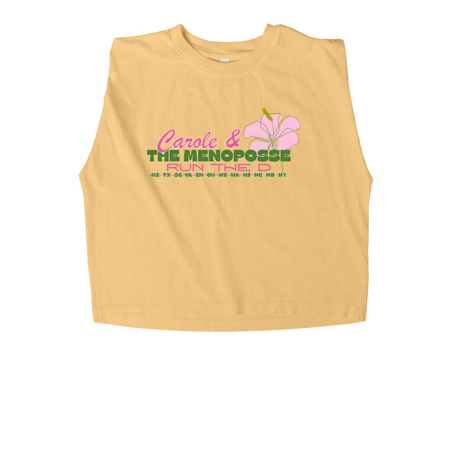 Run the D Tees, a Faded Mustard Women's Heavyweight Garment Dye Muscle Tee