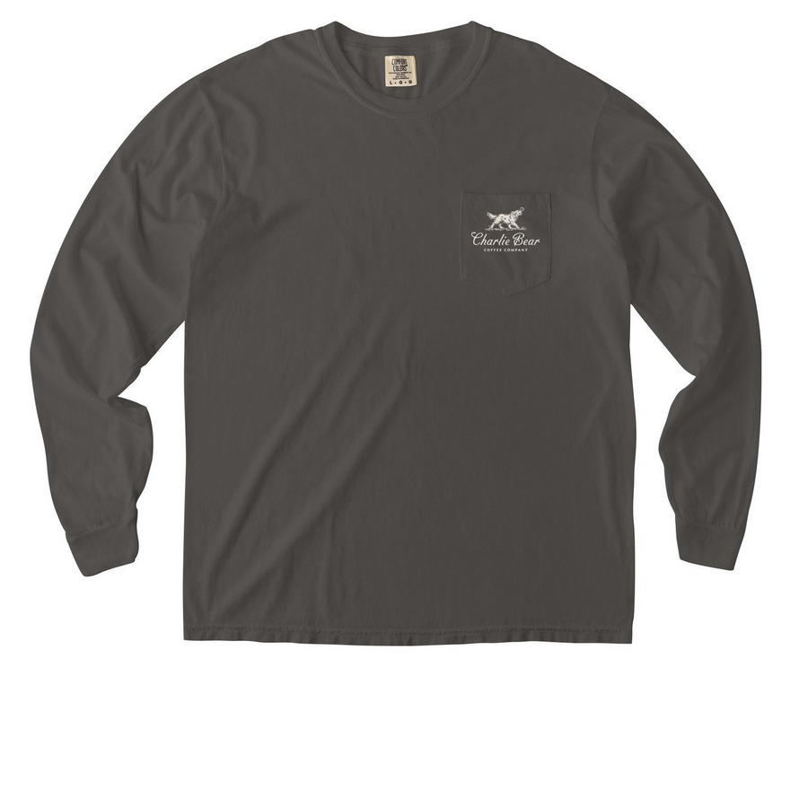 Charlie Bear OG Pocket Tees, a Pepper Comfort Colors Long Sleeve Pocket Tee