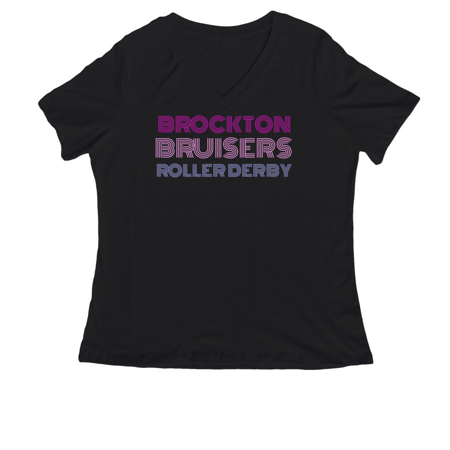 Purple Lettering Retro, a Black Women's Relaxed V-Neck Tee