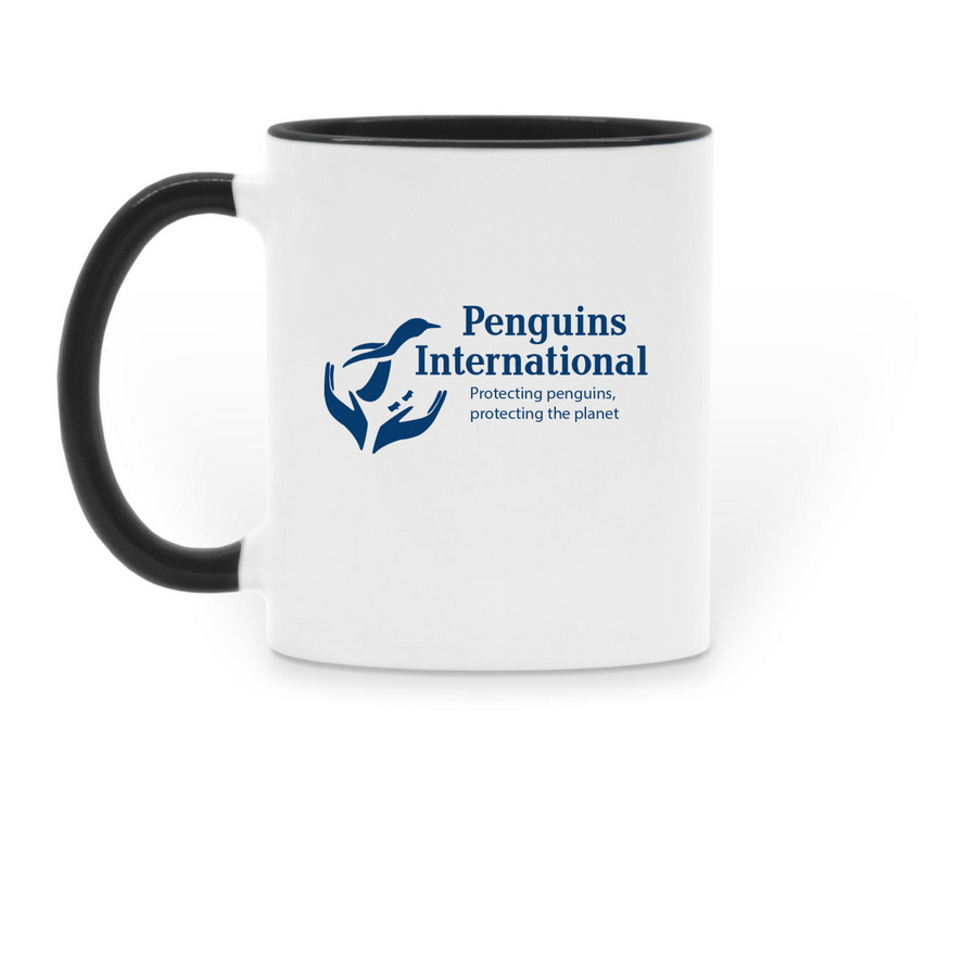 Team Penguin Mug: Sip and Save Penguins, a Black Two-Tone Ceramic Mug (back-view)