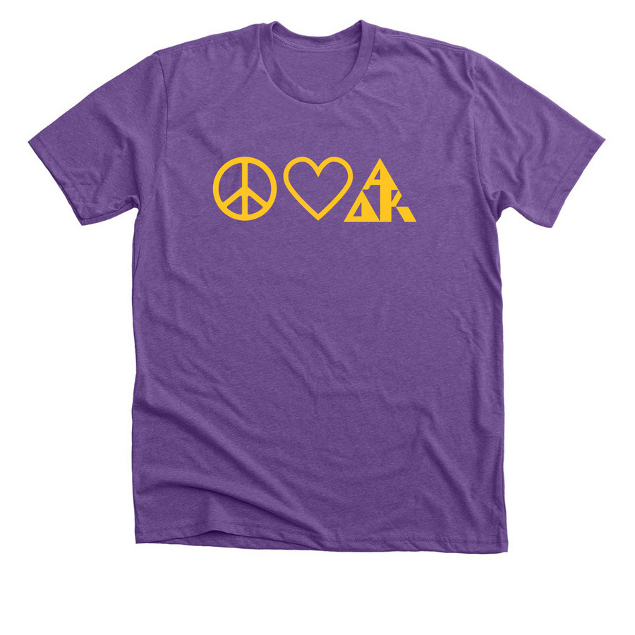 Peace Love ADK, a Heather Team Purple Premium Unisex Tee