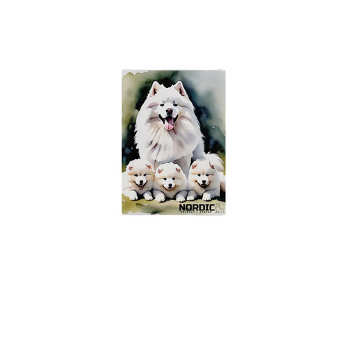 Samoyed With Puppies Yard Flag, a White 12" x 18" Yard Flag