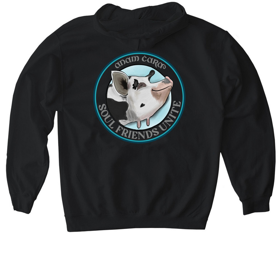 Willy Nelson the perfectly imperfect pig., a Black Gildan Softstyle Pullover Hoodie (back-view)
