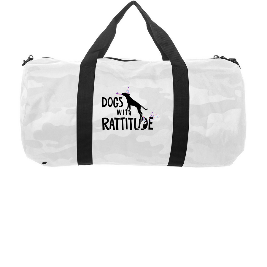 Just a fun tote bag - Birthday Edition, a White Camo Day Tripper Duffel Bag (back-view)