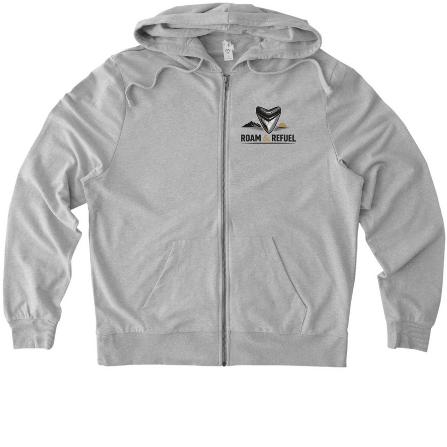 Roam & Refuel Shark Tooth Modern Zip, a Granite Grey Heather Allmade Organic French Terry Zip Up Hoodie