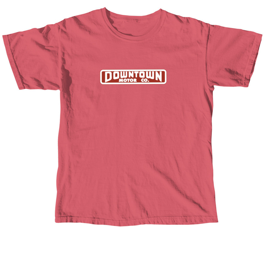 Vintage DOWNTOWN MOTOR CO logo, a Crimson Comfort Colors Unisex Tee
