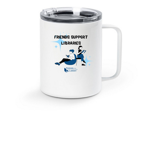 Friends Support Libraries travel mug, a White Stainless Steel Travel Mug