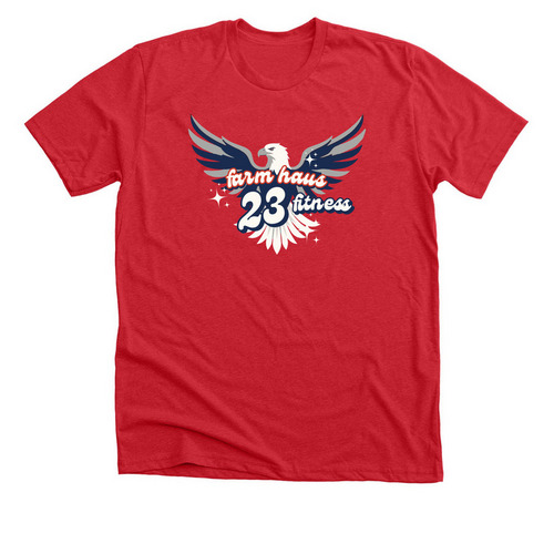 Farm Haus Fitness 23, a Heather Red Premium Unisex Tee