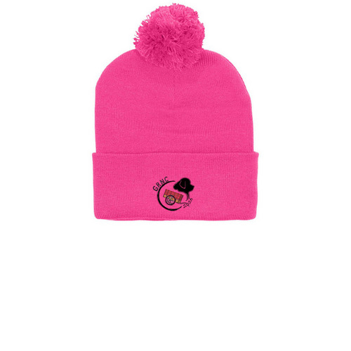 GRNC 2026 Draft Test Merch, a Neon Pink Printed Pom-Pom Beanie