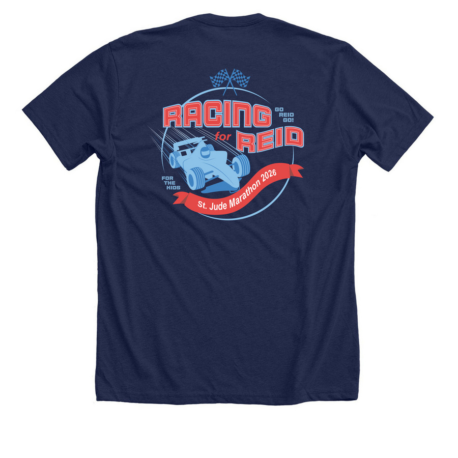 Racing for Reid!, a Solid Navy Blend Premium Unisex Tee (back-view)