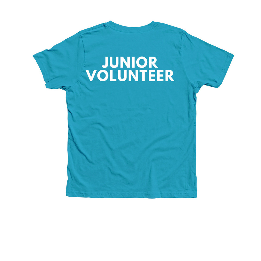 Junior Volunteer Shirt-Dog, a Neon Blue Premium Youth Tee (back-view)
