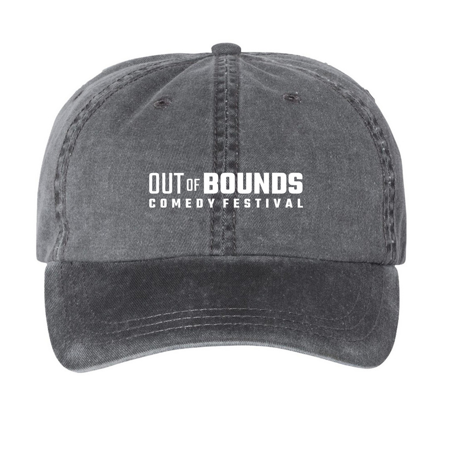 Out of Bounds Comedy Fest HATS, a Black Printed Pigment Dye Baseball Cap