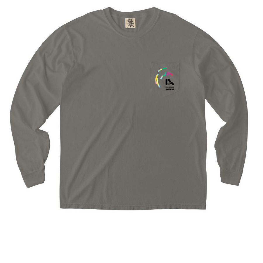 Design Worth Celebrating 1, a Grey Comfort Colors Long Sleeve Pocket Tee