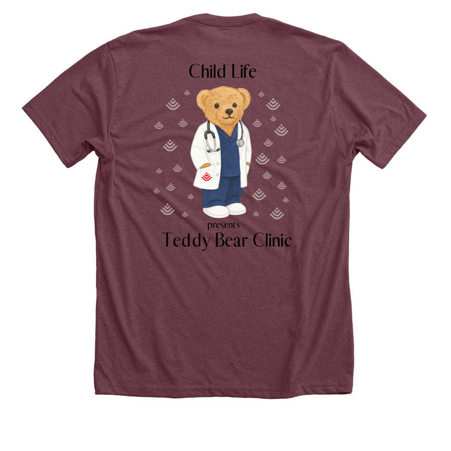 Teddy Bear Clinic 2026, a Heather Maroon Premium Unisex Tee (back-view)