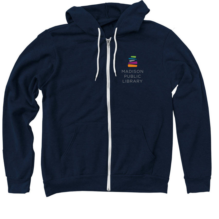 Madison Public Library Hoodie, a Navy Zip Up Hoodie