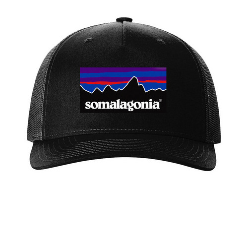 somalagonia hat, a Black Printed Five-Panel Trucker Cap