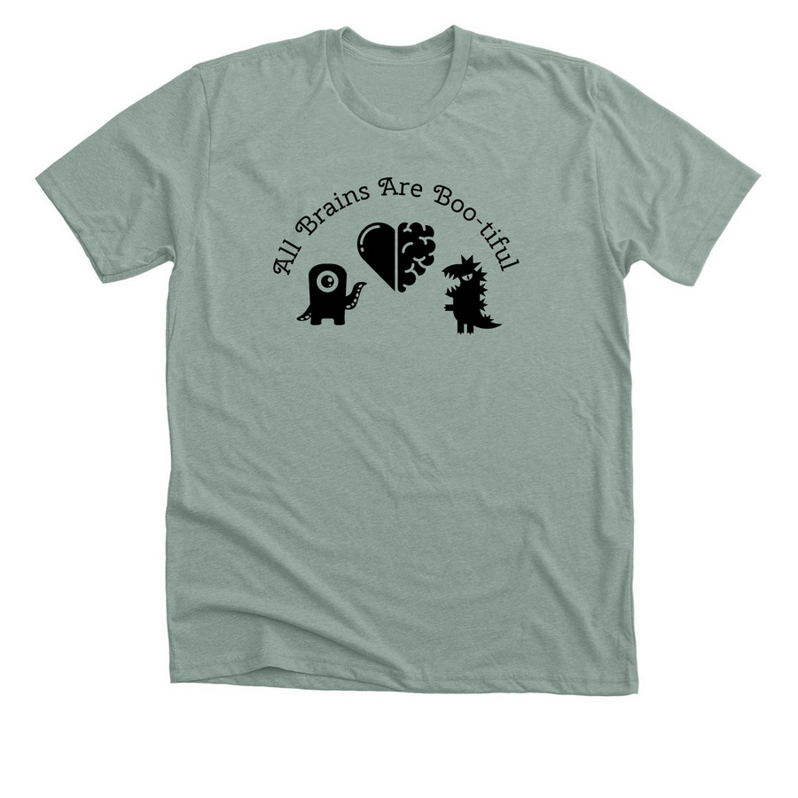 Boo-tiful Brains, a Heather Sage Premium Unisex Tee