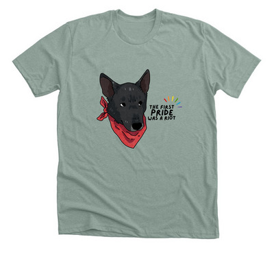 Riot Dogs x Pride 2026, a Heather Sage Premium Unisex Tee
