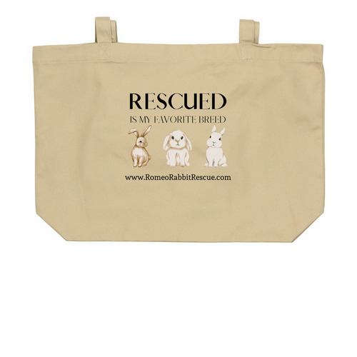 Rescued is My Favorite Breed Tote, a Oyster Large Organic Cotton Tote Bag
