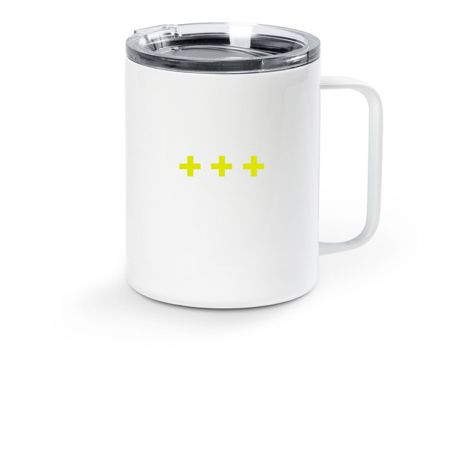 Coffee on the go, a White Stainless Steel Travel Mug