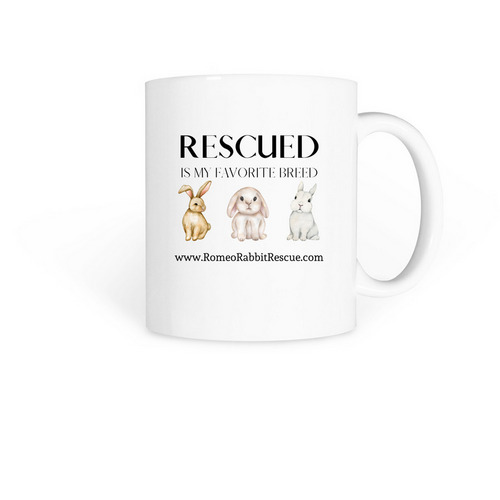 Rescued is My Favorite Breed Mug, a White Coffee Mug