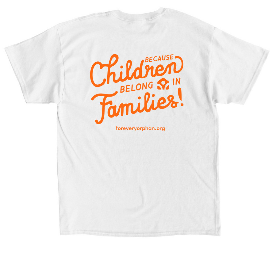 For Every Orphan - Orange Text, a White Classic Unisex Tee (back-view)