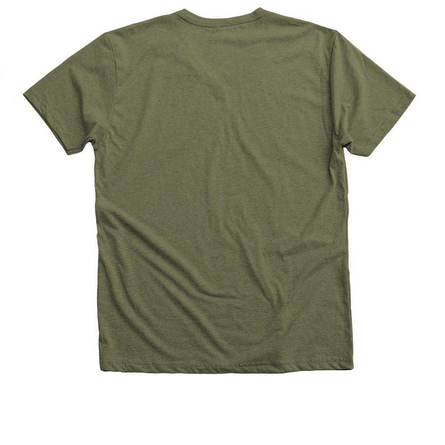 Blessed & Cat Obsessed!, a Military Green V-Neck Unisex Tee (back-view)
