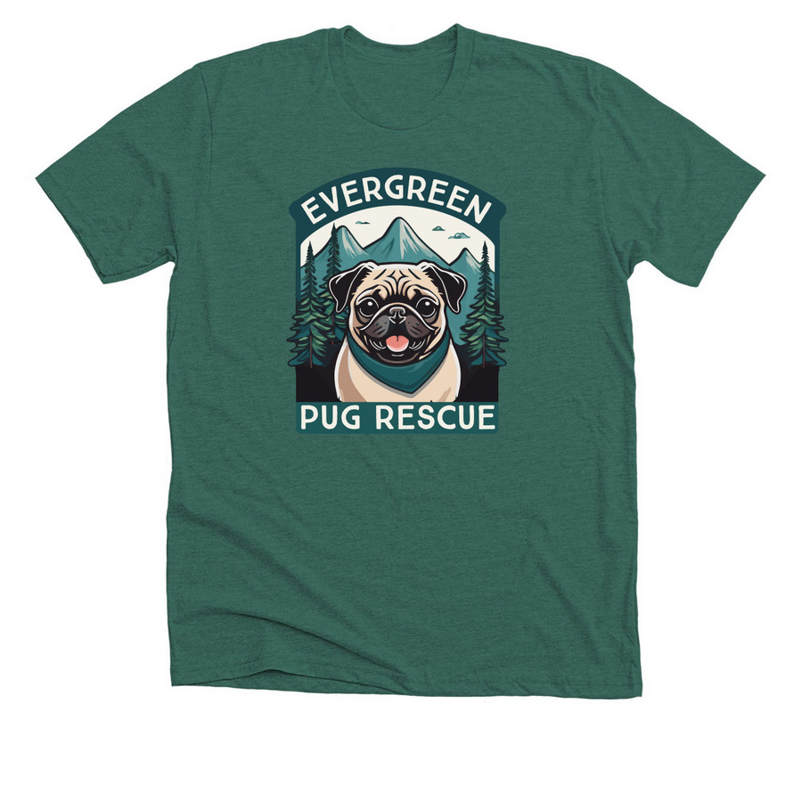 Evergreen Pug Rescue Logo Gear, a Heather Forest Premium Unisex Tee
