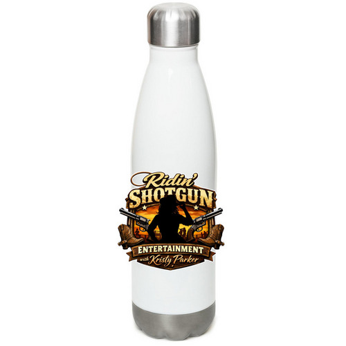 Ridin' Shotgun Water Bottle, a White Stainless Steel Water Bottle