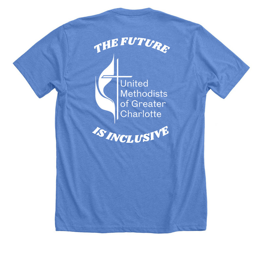 2026 Mic & Amp Pride Shirt, a Heather Columbia Blue Premium Unisex Tee (back-view)