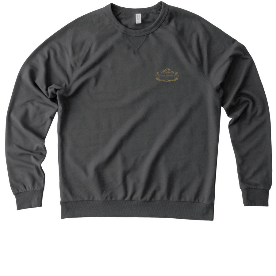 Roam & Refuel Coastal Wave Logo Crewneck, a Terrain Grey Allmade Organic French Terry Crewneck Sweatshirt