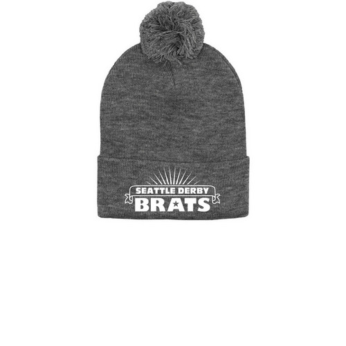 SDBeanies, a Dark Heather Grey Printed Pom-Pom Beanie