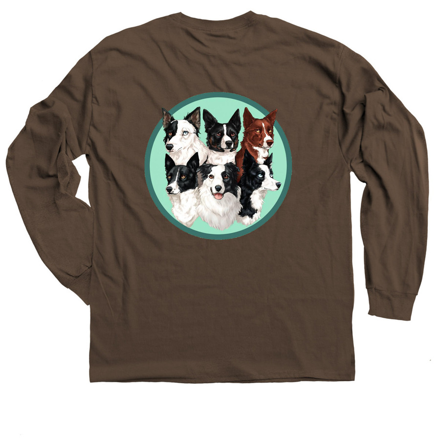 BW Border Collies, a Dark Chocolate Classic Long Sleeve Tee (back-view)
