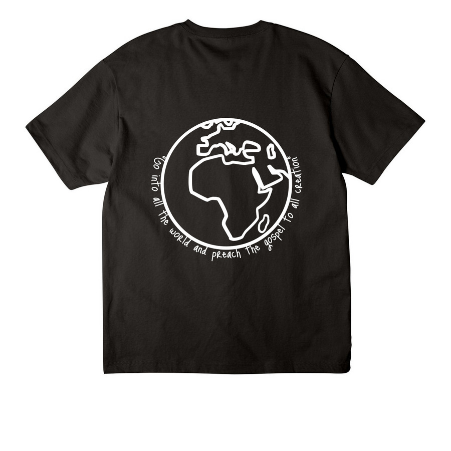 Go Into All the World, a Black Unisex Heavyweight Tee (back-view)