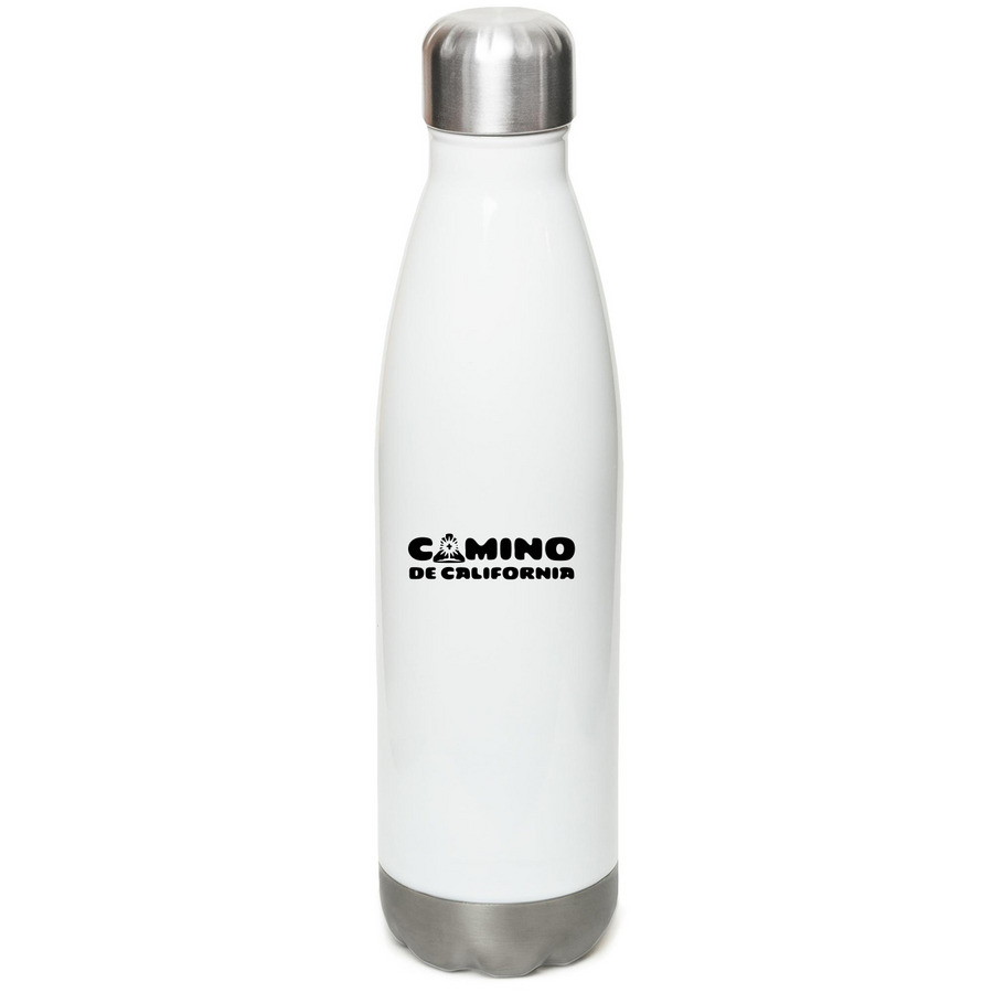 Water Bottle, a White Stainless Steel Water Bottle (back-view)