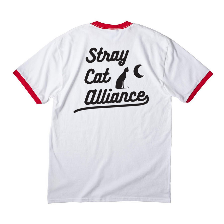 Stray Cat Alliance - Rescued, a White/ Red Cotton Ringer Tee (back-view)
