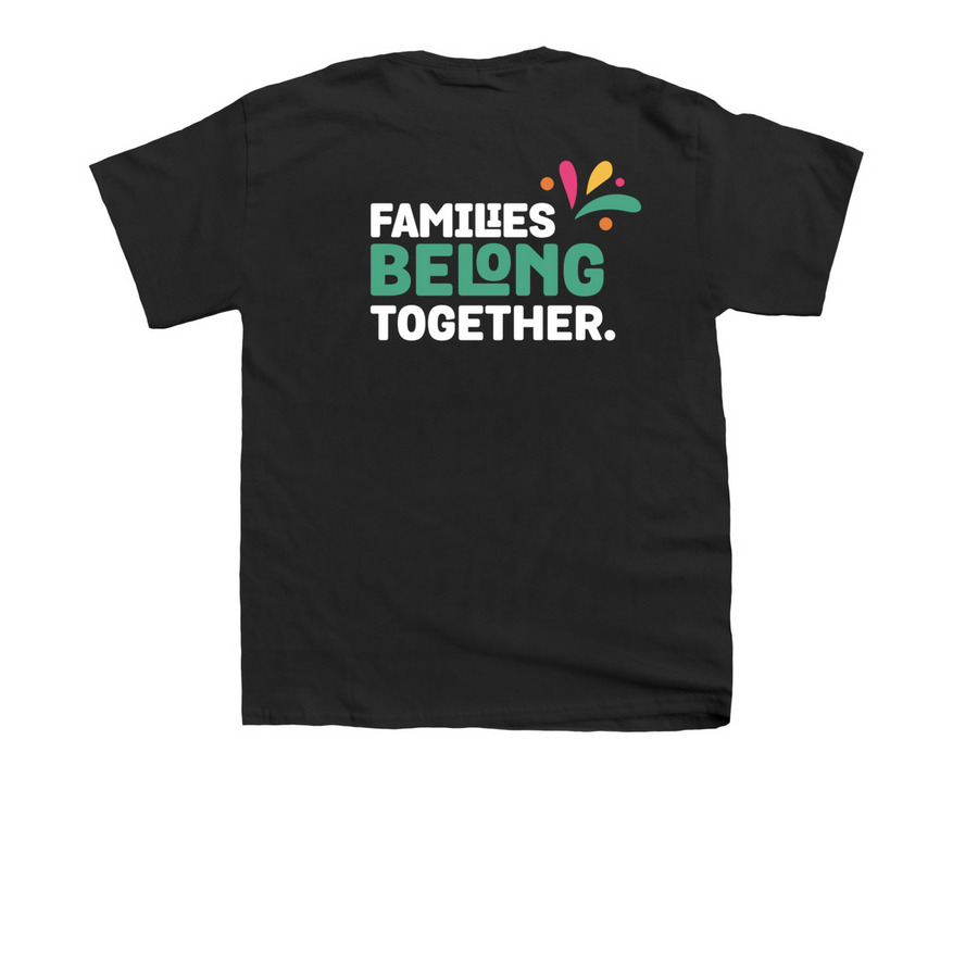 Families Belong Together, a Black Youth Unisex Tee (back-view)