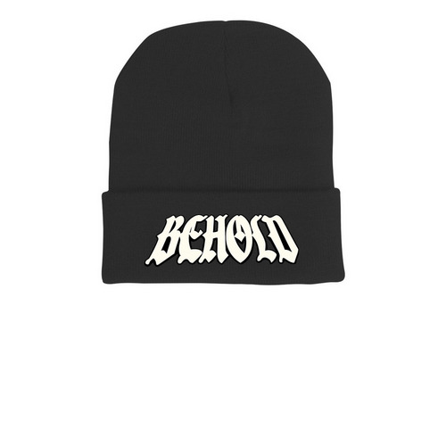 Behold Beanie, a Black Printed Cuffed Beanie